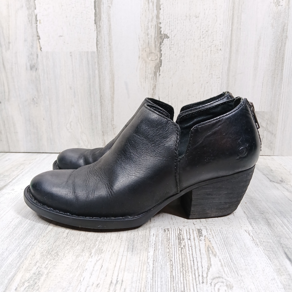 Born Black Leather Back Zip Heels Ankle Boots #237